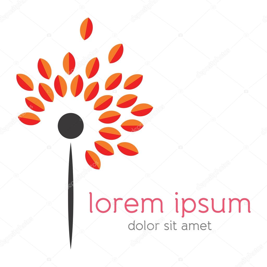 Abstract leaves icon resembling a dandelion with flying effect