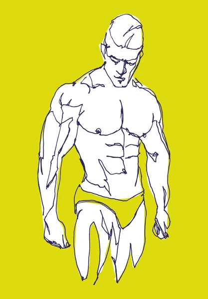 Illustration Vectorielle Dessin Main Libre Homme Musclé Concept Mode Beauté — Image vectorielle