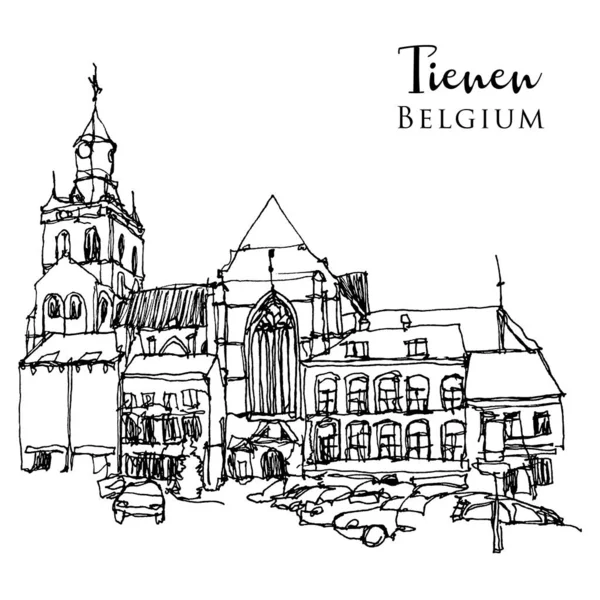 Illustration Vectorielle Dessinée Main Tienen Belgique — Image vectorielle