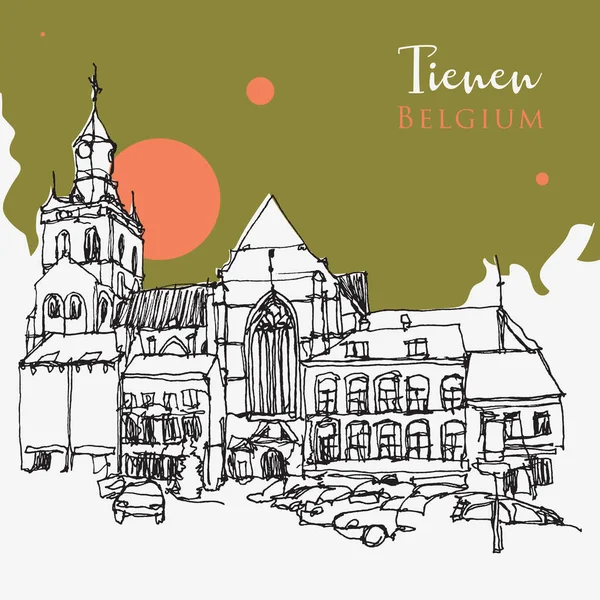 Wektor Ręcznie Rysowany Szkic Ilustracja Tienen Belgia — Wektor stockowy