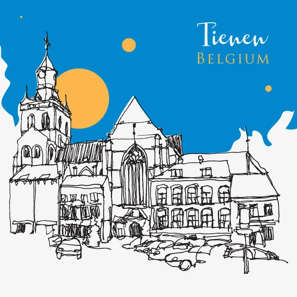 Vector Hand Drawn Sketch Illustration Tienen Belgium — Stock Vector