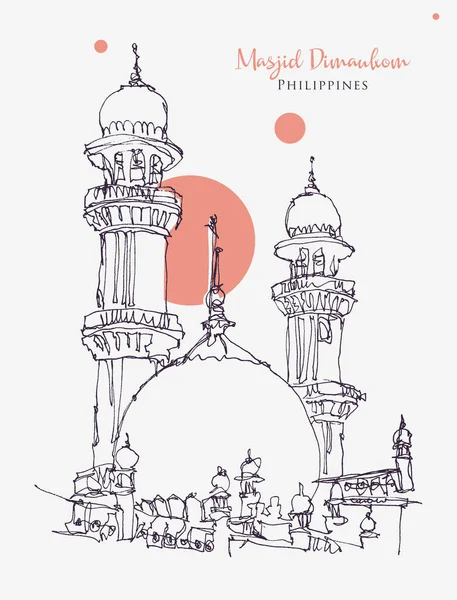 Croquis Vectoriel Dessiné Main Illustrant Masjid Dimaukom Mosquée Rose Aux — Image vectorielle