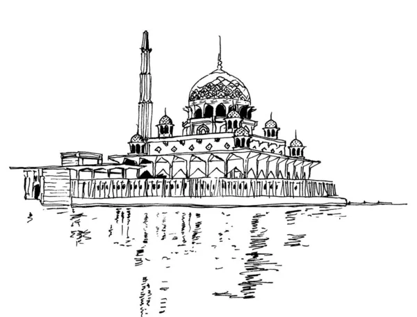 Vetor Desenhado Mão Esboço Ilustração Masjid Putra Putra Mesquita Putrajaya —  Vetores de Stock