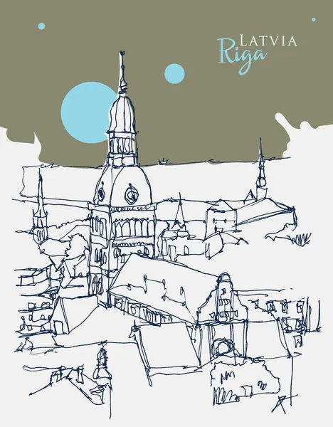 Vector Dibujado Mano Ilustración Riga Capital Letonia — Vector de stock
