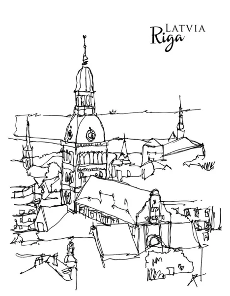 Croquis Vectoriel Dessiné Main Illustrant Riga Capitale Lettonie — Image vectorielle