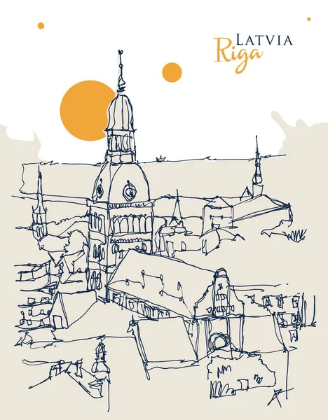 Croquis Vectoriel Dessiné Main Illustrant Riga Capitale Lettonie — Image vectorielle