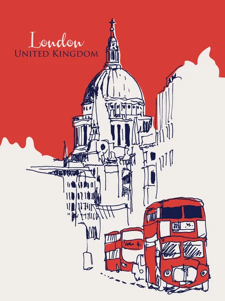 Vector Dibujado Mano Ilustración Londres Con Las Vistas Cúpula Catedral — Archivo Imágenes Vectoriales