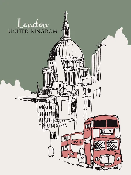 Vector Hand Drawn Sketch Illustration London Views Cathedral Dome Typical — Vetor de Stock