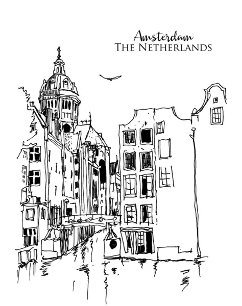 Wektor Ręcznie Rysowane Szkic Ilustracja Amsterdam — Wektor stockowy