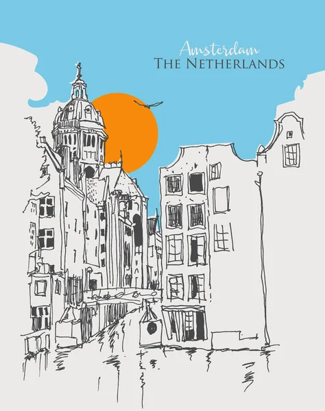 Εικονογράφηση Σκίτσο Διάνυσμα Χέρι Του Άμστερνταμ — Διανυσματικό Αρχείο