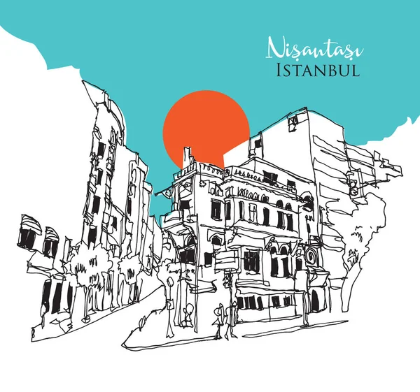 Illustration Vectorielle Dessinée Main District Nisantasi Sisli Istanbul Turquie — Image vectorielle
