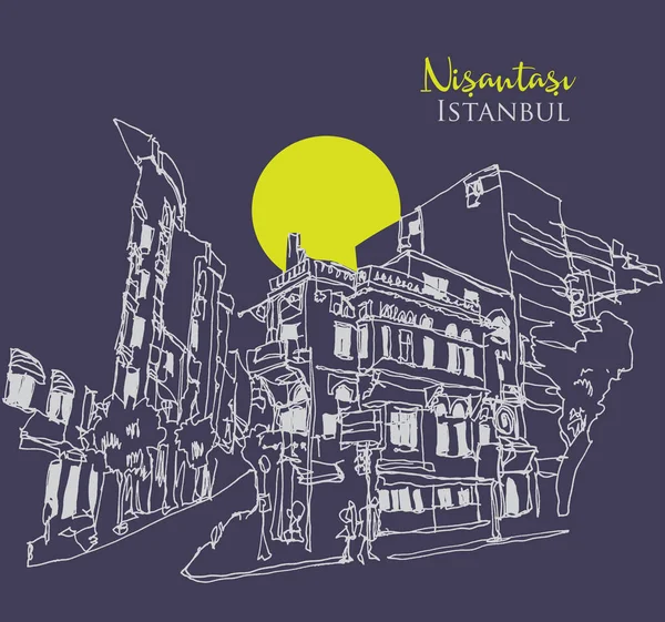 Illustration Vectorielle Dessinée Main District Nisantasi Sisli Istanbul Turquie — Image vectorielle