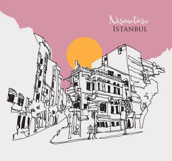 Vector Hand Drawn Sketch Illustration Nisantasi District Sisli Istanbul Turkey — Stock Vector
