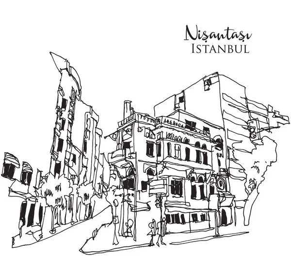 Dibujo Dibujado Mano Vectorial Ilustración Del Distrito Nisantasi Sisli Estambul — Archivo Imágenes Vectoriales