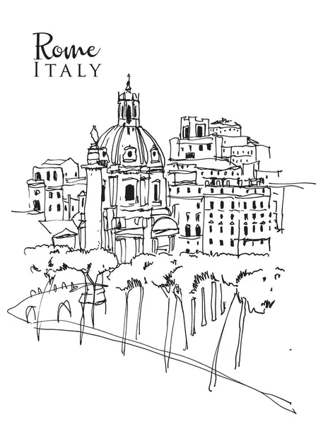 반사기 손으로 마리아의 로레토 성당의 스케치 이탈리아 로마에 피아자 베네치아 — 스톡 벡터