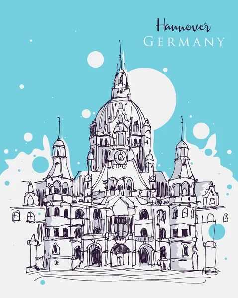 Vector Dibujado Mano Ilustración Neues Rathaus Hannover Alemania — Vector de stock