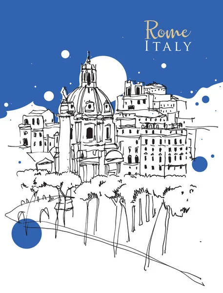 반사기 손으로 마리아의 로레토 성당의 스케치 이탈리아 로마에 피아자 베네치아 — 스톡 벡터