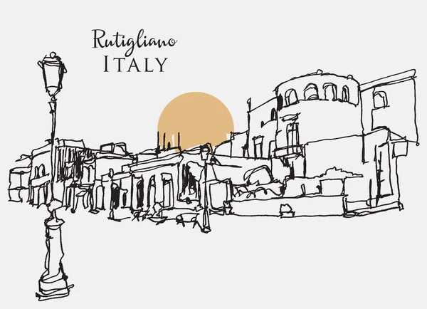 意大利南部巴里市Rutigliano乡的矢量手绘草图 — 图库矢量图片