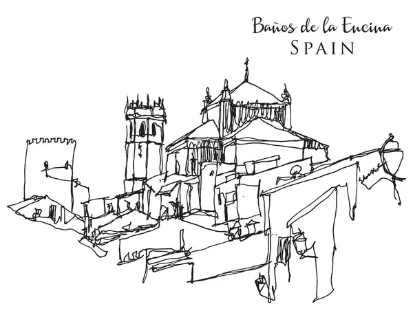 Illustration Vectorielle Dessinée Main Banos Encina Dans Province Jaen Andalousie — Image vectorielle