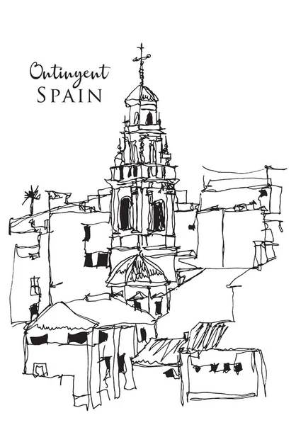 Wektor Ręcznie Rysowany Szkic Ilustracji Ontinyent Gminy Comarca Vall Albaida — Wektor stockowy