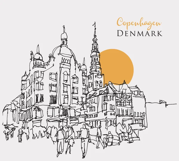 Vektorový Ručně Kreslený Náčrt Kodaně Hlavního Města Dánska — Stockový vektor