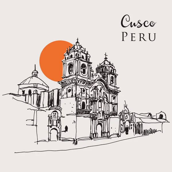 Vector Hand Getekend Schets Illustratie Van Cusco Peru — Stockvector