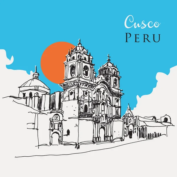 Vector Hand Drawn Sketch Illustration Cusco Peru — Stock Vector