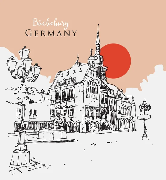 ドイツ ブエクブルクのベクトル手描きスケッチイラスト — ストックベクタ