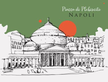 Vector hand drawn sketch illustration of Piazza di Plebiscito in Naples, Italy clipart