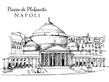 Vector hand drawn sketch illustration of Piazza di Plebiscito in Naples, Italy clipart