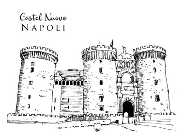 Vector hand drawn sketch illustration of Castel Nuovo in naples, Italy clipart