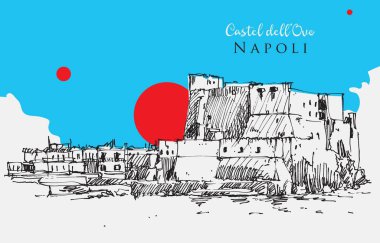 Vector hand drawn sketch illustration of Castel dell'Ovo in Naples, Italy clipart
