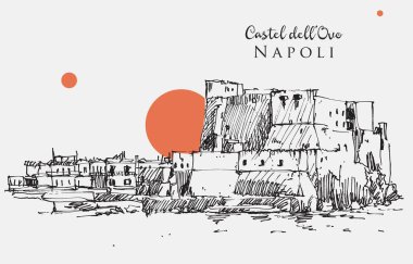 Vector hand drawn sketch illustration of Castel dell'Ovo in Naples, Italy clipart
