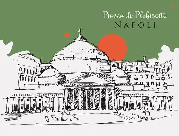 Vector Hand Getekend Schets Illustratie Van Piazza Plebiscito Napels Italië — Stockvector