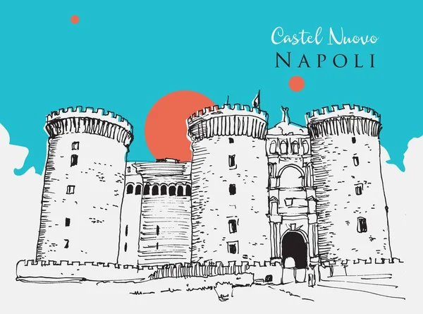 Vector Hand Getekend Schets Illustratie Van Castel Nuovo Napels Italië — Stockvector
