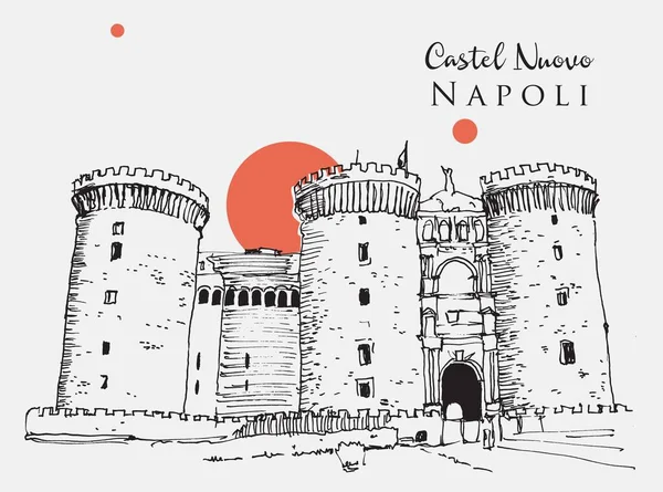 Vektor Handritad Skiss Illustration Castel Nuovo Naplar Italien — Stock vektor