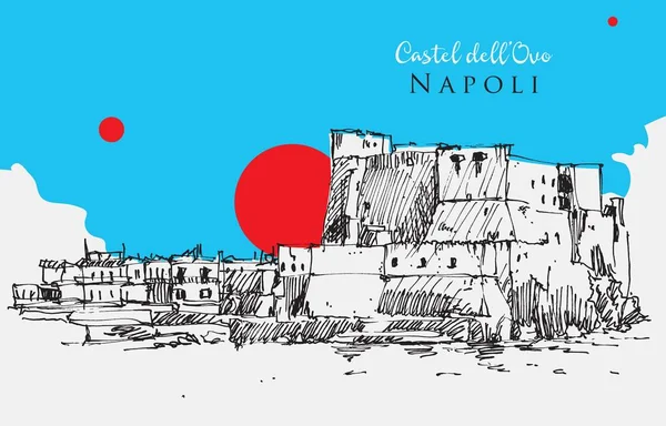 Dibujo Dibujado Mano Vectorial Ilustración Castel Dell Ovo Nápoles Italia — Vector de stock