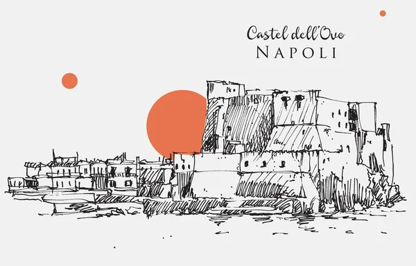 Vector Handgezeichnete Skizzenillustration Des Castel Dell Ovo Neapel Italien — Stockvektor