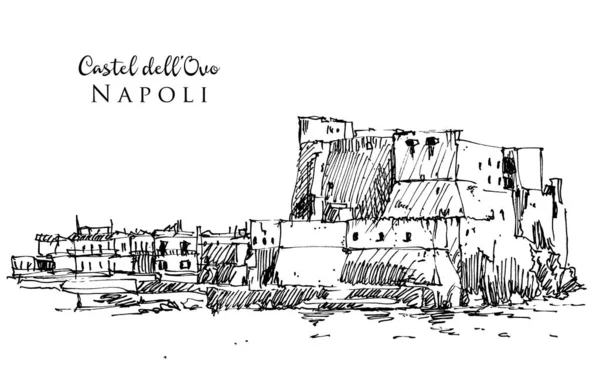 Vector Hand Getekend Schets Illustratie Van Castel Dell Ovo Napels — Stockvector