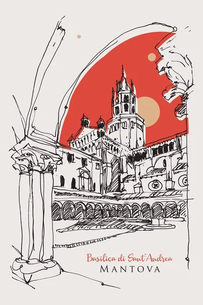 Vektorový Ručně Kreslený Náčrt Baziliky Sant Andrea Mantui Itálie — Stockový vektor