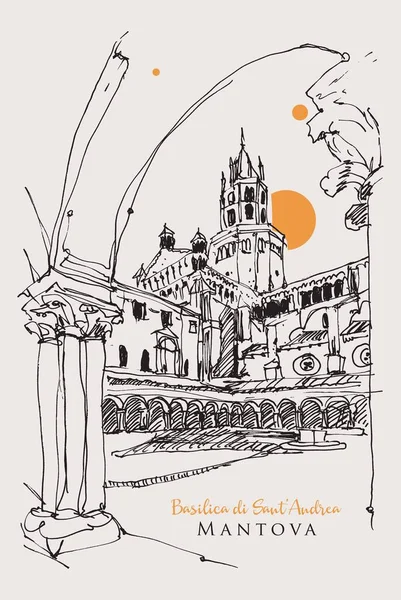 イタリア マントヴァの聖アンドレア大聖堂のベクトル手描きスケッチイラスト — ストックベクタ