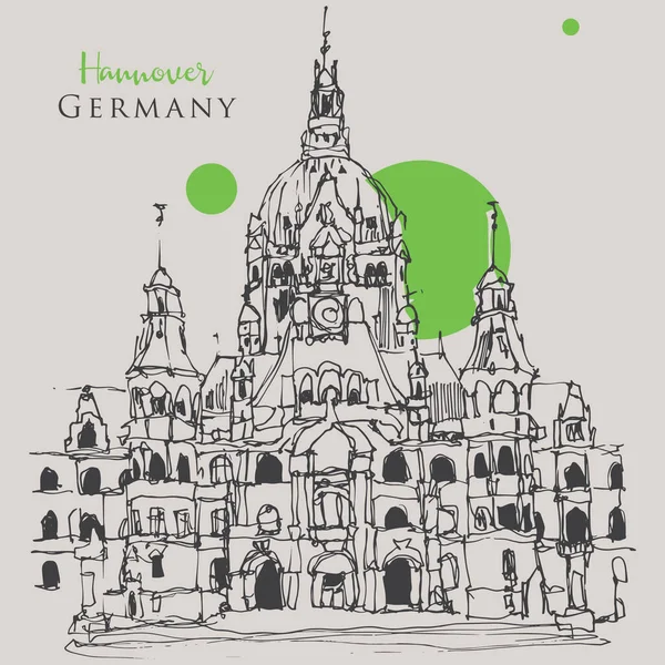 Vector Dibujado Mano Ilustración Del Nuevo Ayuntamiento Hannover Alemania — Archivo Imágenes Vectoriales