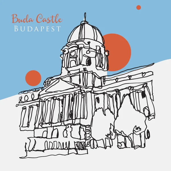 Vector Desenhado Mão Esboço Ilustração Castelo Buda Budapeste Hungria — Vetor de Stock