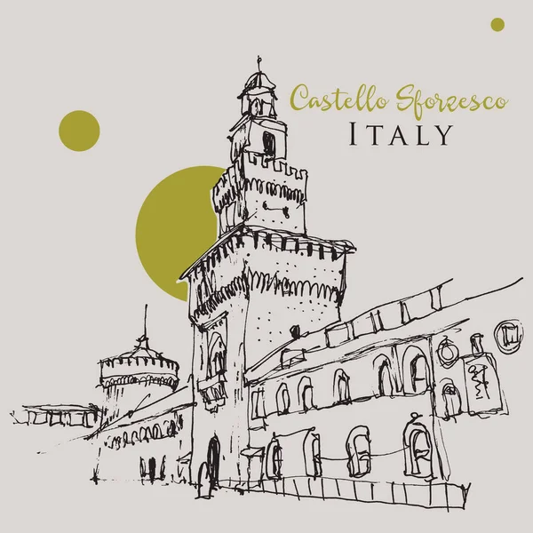 Vektor Handritad Skiss Illustration Castello Sforzesco Milano Italien — Stock vektor