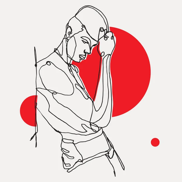 Vector Skizzenhafte Illustration Eines Jungen Muskulösen Mannes Mit Hut Kreative — Stockvektor