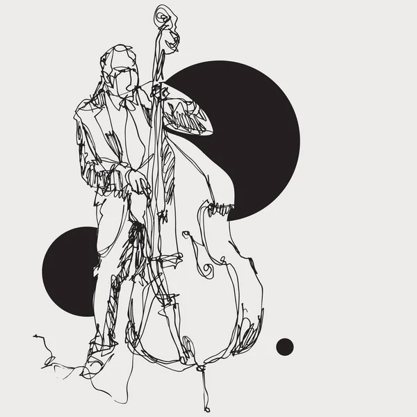Ручная Обрисованная Векторная Иллюстрация Человека Играющего Контрабас Творческая Джазовая Концепция — стоковый вектор