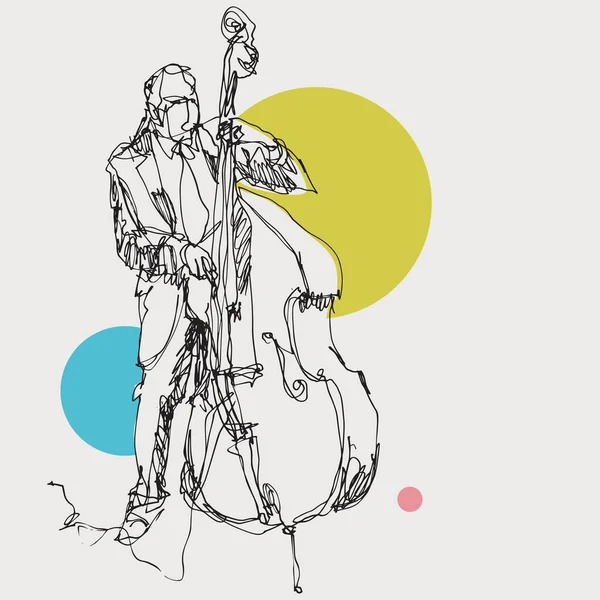 Ilustración Vectorial Dibujada Mano Hombre Tocando Concepto Jazz Creativo Contrabajo — Vector de stock