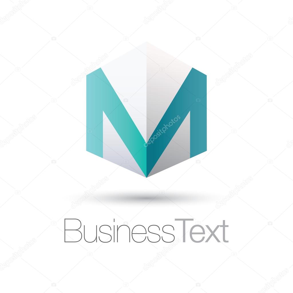 Letter M in a white cube box business icon