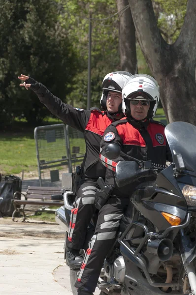 Turkish police officers wit motobike — Stock Photo, Image