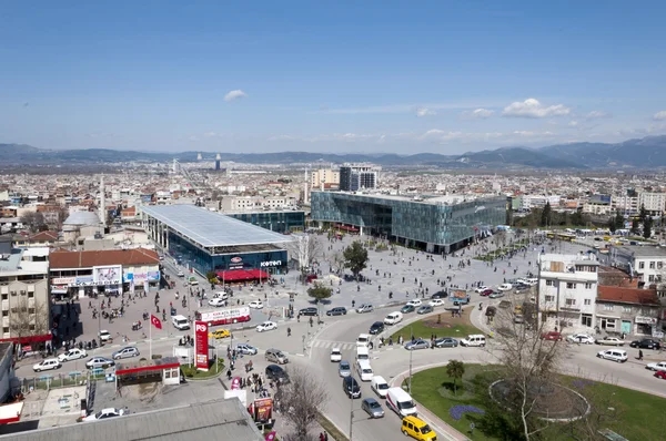 Pohled z Kent Meydani, nákupní centrum v centrální čtvrti Bursa, Marmarské, Turecko — Stock fotografie